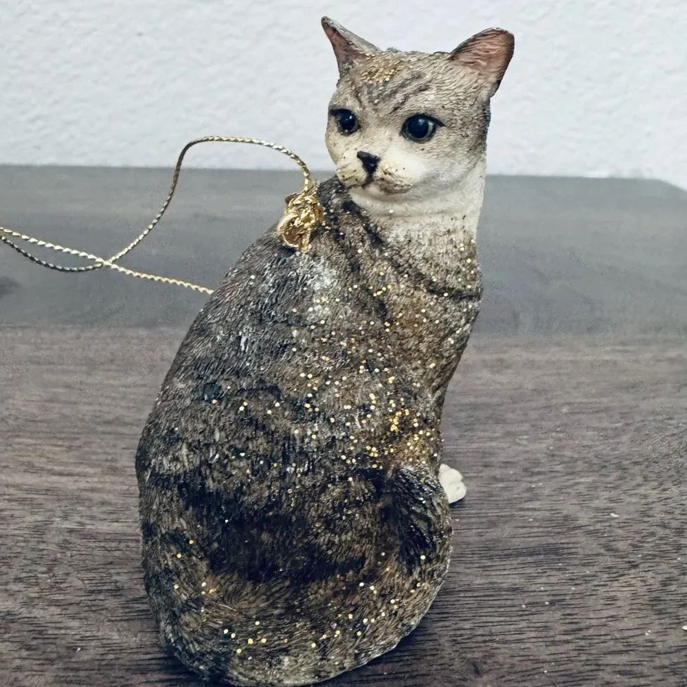 Gray White Cat Holiday Figurine Christmas Ornament